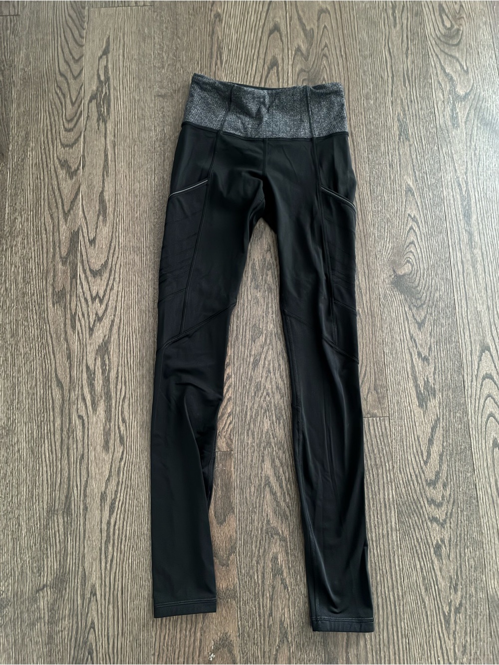 lululemon athletica Black Leggings with Gray Fold-Over Waistband